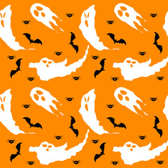 Naklejka premium Halloween seamless pattern background with funny ghosts