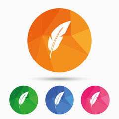 Feather sign icon. Retro pen symbol.