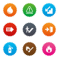 Fire safety, emergency icons. Extinguisher sign.