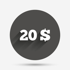 20 Dollars sign icon. USD currency symbol.