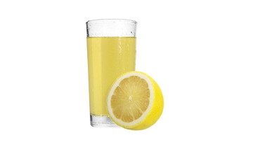 Delicious lemon juice in glass isolated on white background