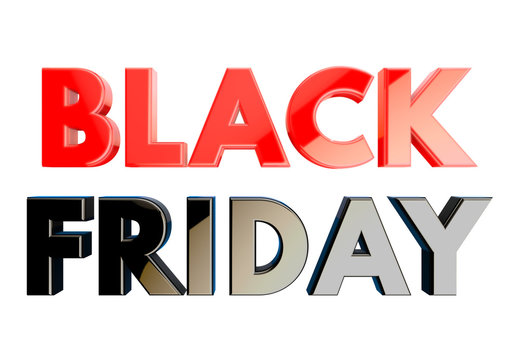 Black Friday glossy text on white background 3D render