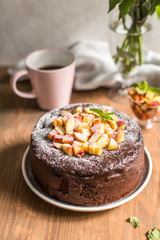 Chocolate cake with peach jam