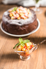 Chocolate cake with peach jam
