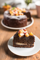 Chocolate cake with peach jam