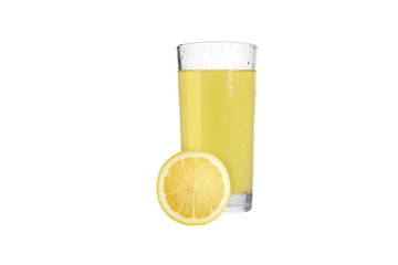 Delicious lemon juice in glass isolated on white background