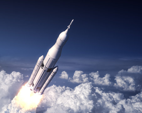 Space Launch System Takes Off In The Blue Sky