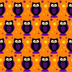 Fototapeta premium Halloween vector seamless pattern background with funny owl 