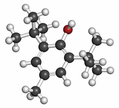 Butylated hydroxytoluene (BHT) antioxidant molecule. 3D rendering