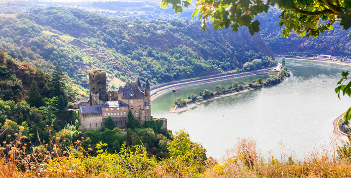 Romantic castles - Rhine valley. Scenery of Germany. View of Katz castle
