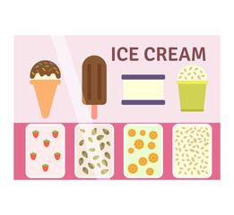 Ice cream shop window facade illustration vector