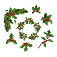 Christmas berry decoration vector set.