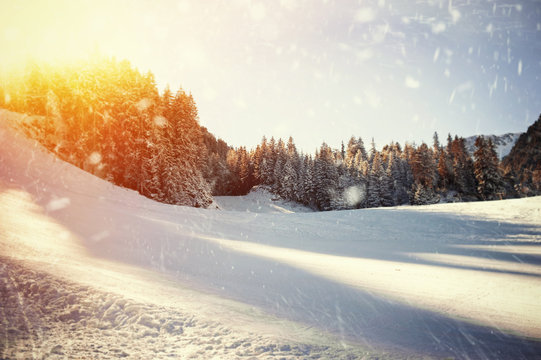 Panoramic view of ski resort. natural winter background. Bansko,