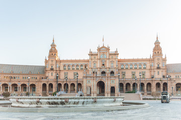 Sunrise at Spanish Square (Plaza de Espana) in Sevilla, Spain