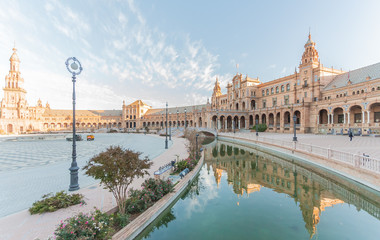 Reflection of Spanish Square (Plaza de Espana) in Sevilla, Spain