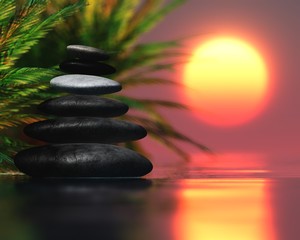 pyramid spa stones. handful of stones at sunset. spa services.