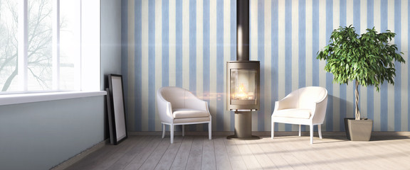 Modern bright interior . 3D render