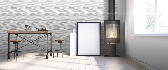 Modern bright interior . 3D render