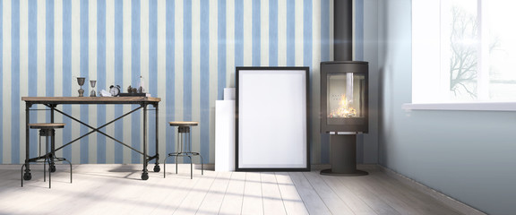 Modern bright interior . 3D render