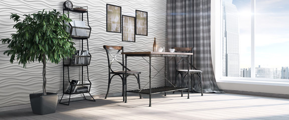 Modern bright interior . 3D render