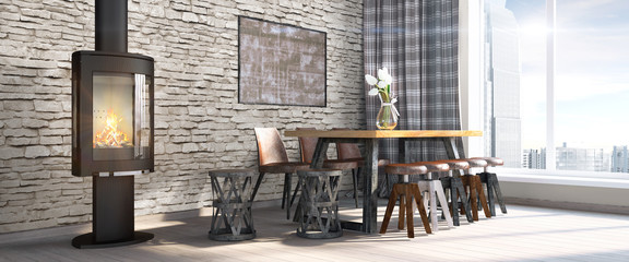 Modern bright interior . 3D render