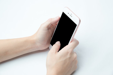 female holding pink smart phone
