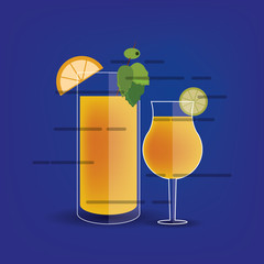 flat design cocktail drink glass over brightly colored  background image vector illustration 
