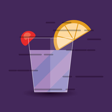 flat design cocktail drink glass over brightly colored  background image vector illustration 