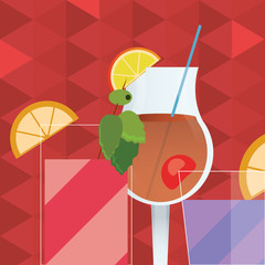 flat design cocktail drink glass over triangle pattern background  image vector illustration 