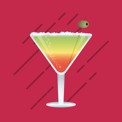 flat design cocktail drink glass over brightly colored  background image vector illustration 