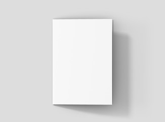 Photorealistic A5 Bifold Brochure Mockup, closed frontside, on light grey background. 3D illustration. High Resolution Texture. Mockup template ready for your design. 