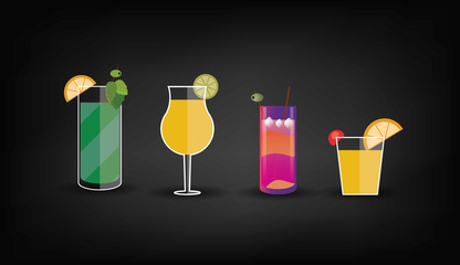flat design cocktail drink glass over black background image vector illustration 