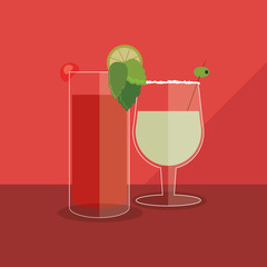 flat design cocktail drink glass over brightly colored  background image vector illustration 