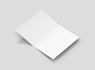 Photorealistic A5 Bifold Brochure Mockup on light grey background. 3D illustration. High Resolution Texture. Mockup template ready for your design. 