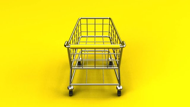 Rotated Shopping Cart On Yellow Background.
Loop able 3DCG render Animation.