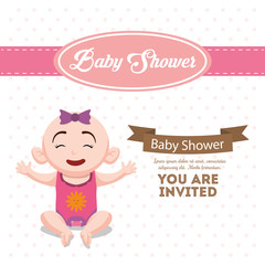 Baby girl cartoon icon. Baby shower invitation card. Colorful design. Vector illustration