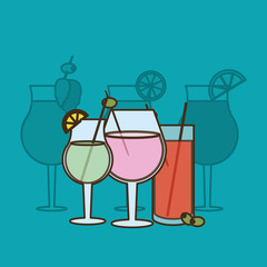 flat design cocktail drink glass over brightly colored  background image vector illustration 