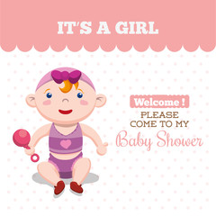 Baby girl cartoon icon. Baby shower invitation card. Colorful design. Vector illustration