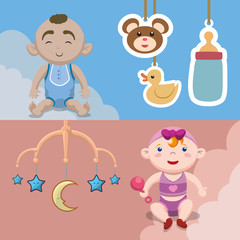 Baby boy cartoon icon. Baby shower invitation card. Colorful design. Vector illustration