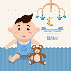 Baby boy cartoon icon. Baby shower invitation card. Colorful design. Vector illustration