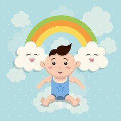 Baby boy cartoon and rainbow icon. Baby shower invitation card. Colorful design. Vector illustration
