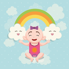 Baby girl cartoon and rainbow icon. Baby shower invitation card. Colorful design. Vector illustration