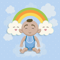 Baby boy cartoon and rainbow icon. Baby shower invitation card. Colorful design. Vector illustration