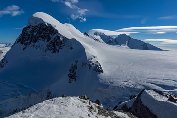 Fototapeta na wymiar Winter Landscape of swiss Alps and mount Breithorn, Canton of Valais, Switzerland 