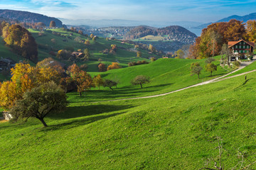 Autumn Landscape of typical Switzerland village near town of Interlaken, canton of Bern