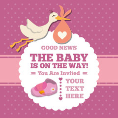 Stork cartoon icon. Baby shower invitation card. Colorful design. Vector illustration