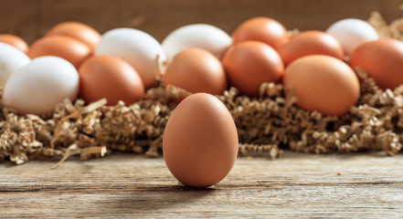Eggs on a wooden surface