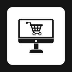 Computer monitor with shopping cart symbol icon in simple style on a white background vector illustration