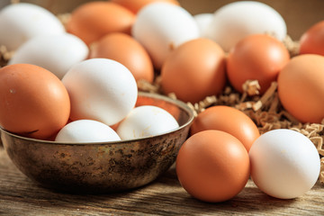 Eggs on a wooden surface
