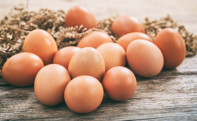 Eggs on a wooden surface